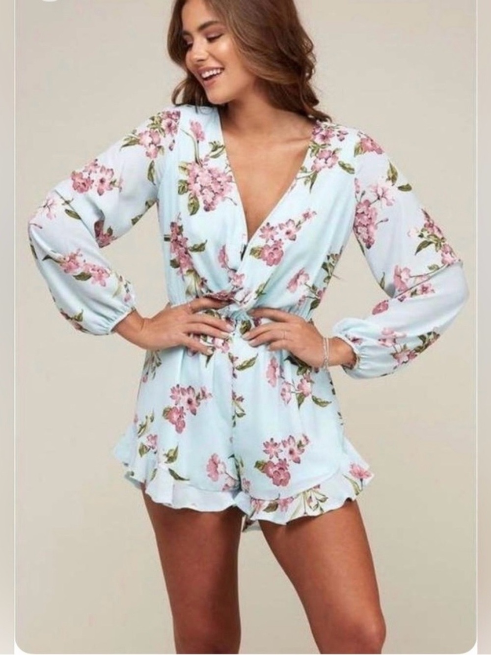 Peach Love Romper Floral Print Side Wrap Small Boho Summer Cottagecore Festival